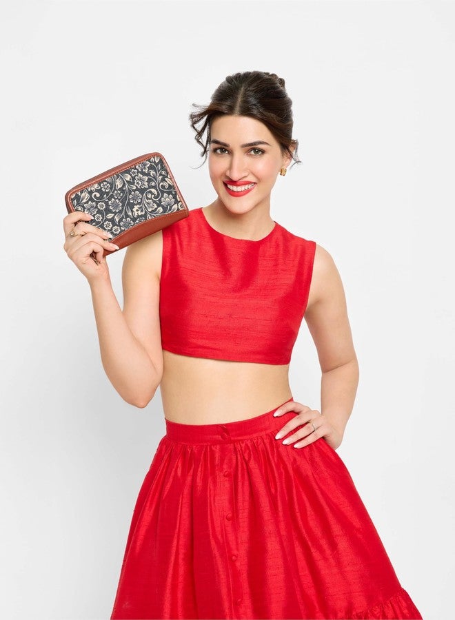 ZOUK Women's Flomotif Print Handmade Vegan Leather Wallets and Jute Purse for Ladies - Clutch with Indian Print - Wallets for Mobile Phones (Multicolour) - Image 3